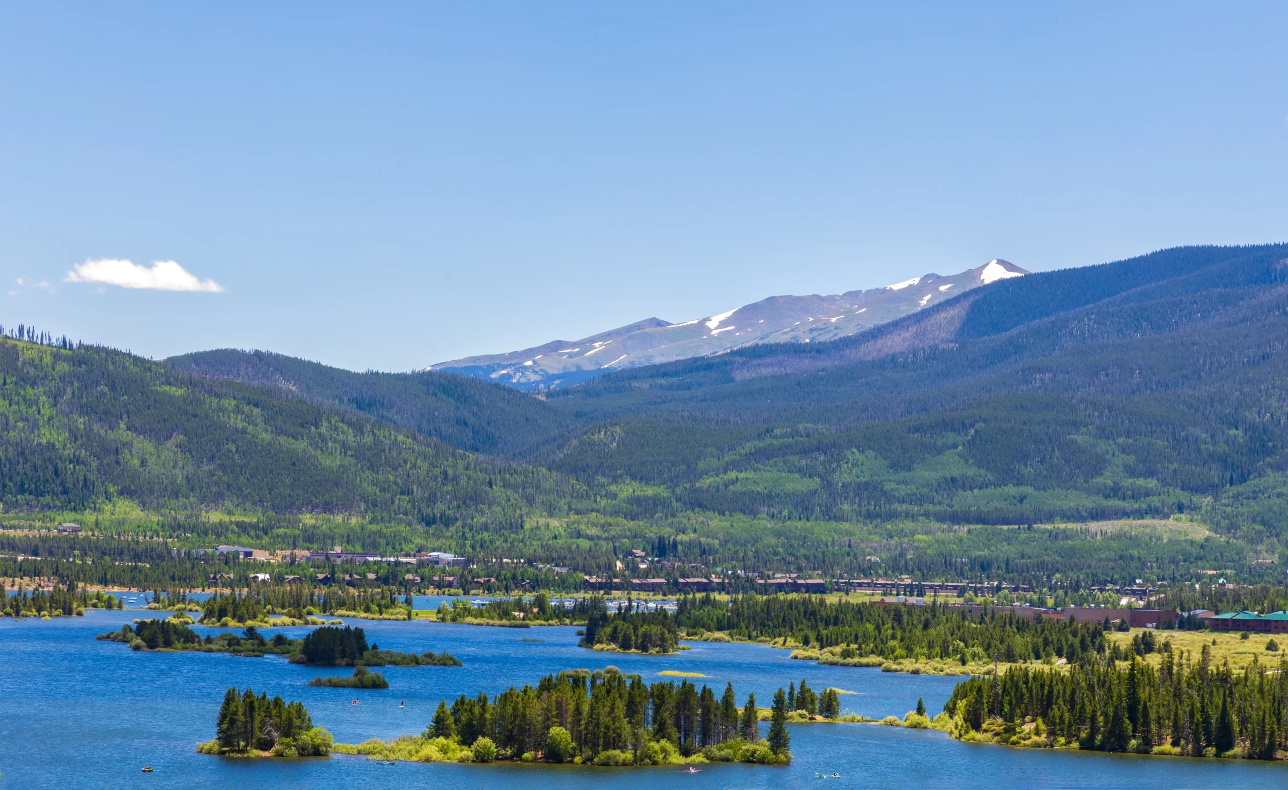 Aerial shot of Lake Dillon in Dillon, CO