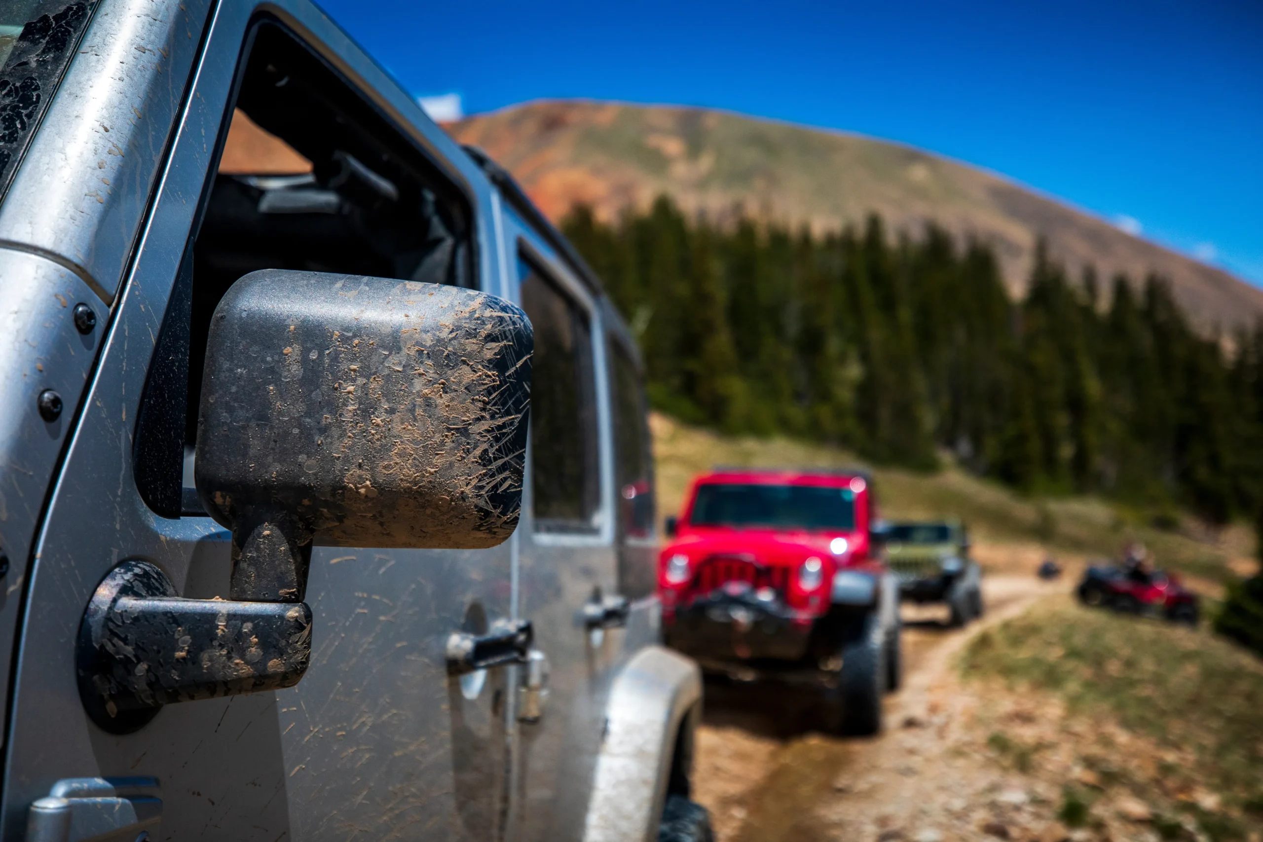Jeeps going up a 4x4 trail near Grant, CO
